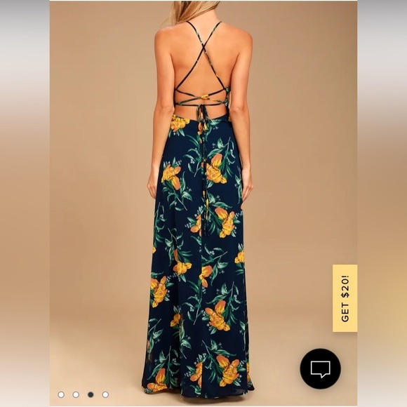 Lulu’s Adventure Seeker Navy Blue and Yellow Floral Print Maxi Dress - Picture 3 of 9